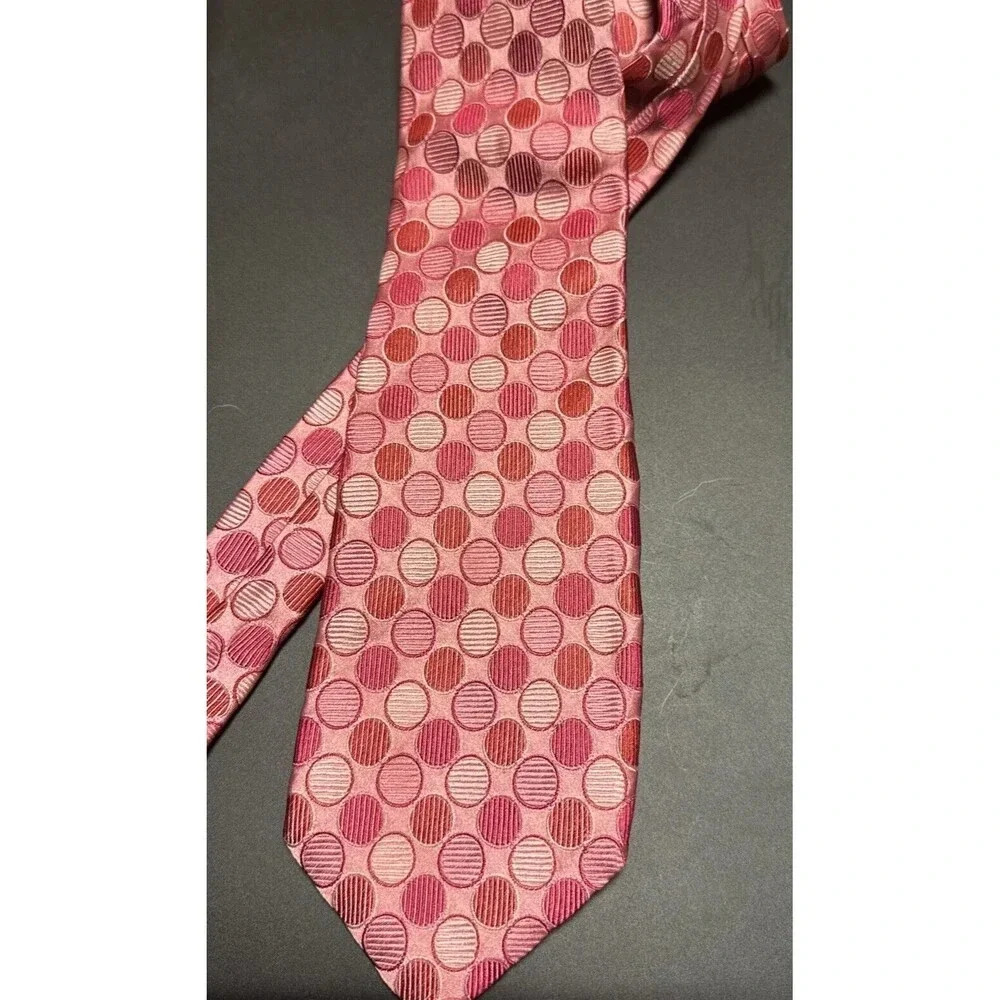 Men’s Bijenkorf Collection Pink Circles 100% Silk Necktie Made In Italy